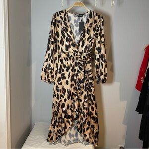 Malaby Beige and Black Leopard-Print Wrap Midi Dress